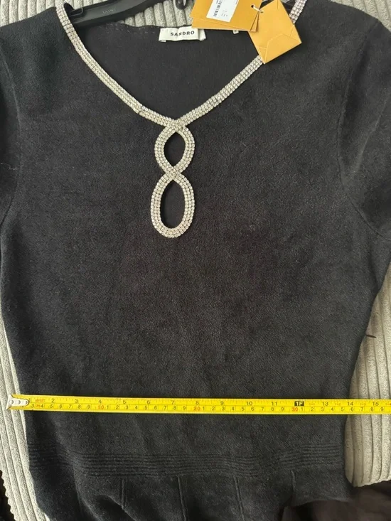 NWT Women's Black Crystal-Embellished Cutout Velvet Mini Dress size 40 stretchy - Picture 9 of 12